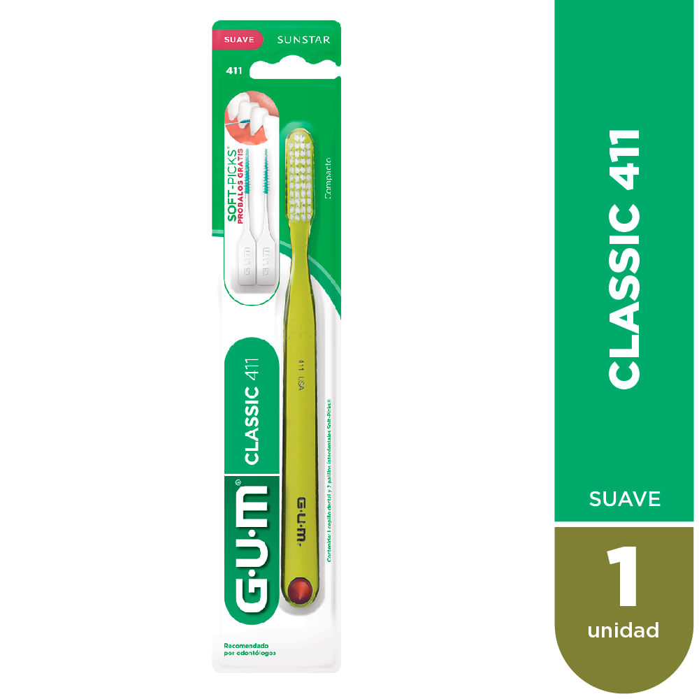 Cepillo Dental Clásico Gum 411 Suave Classic Toothbrush Gum 411 Soft -  Assorted Colors